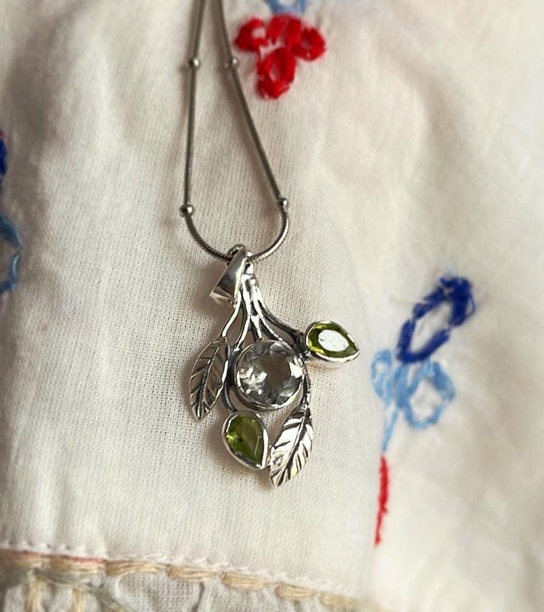 Elegant Peridot and Green Amethyst Forest Pendant in Silver