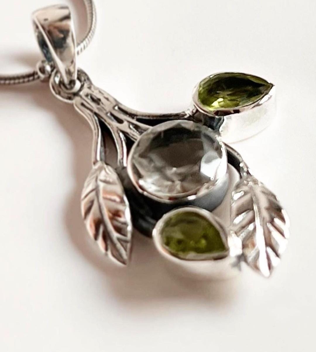 Nature-Inspired Peridot Green Amethyst Silver Pendant