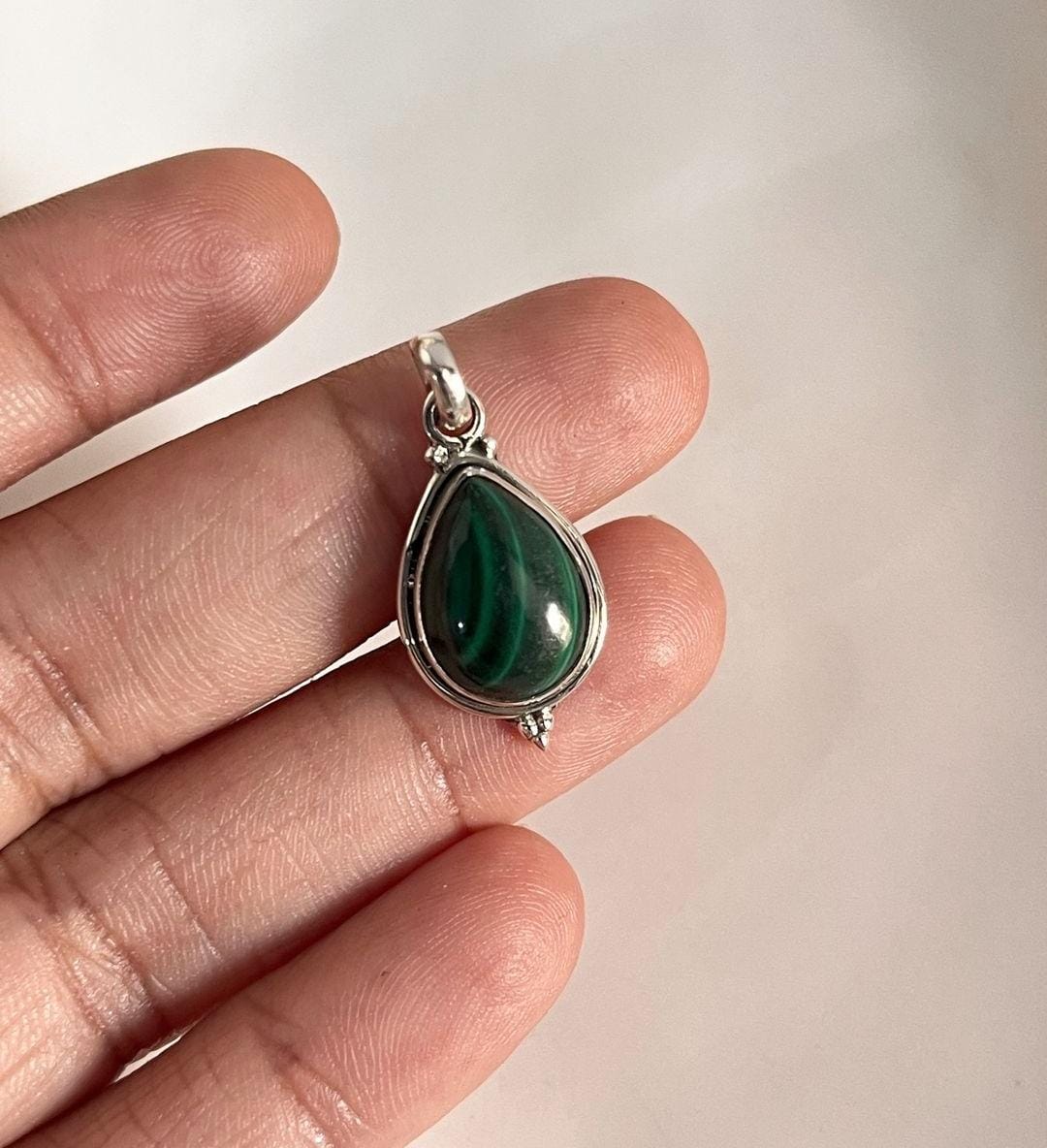 Sterling Silver Malachite Pear Rawa Pendant for Unique Style