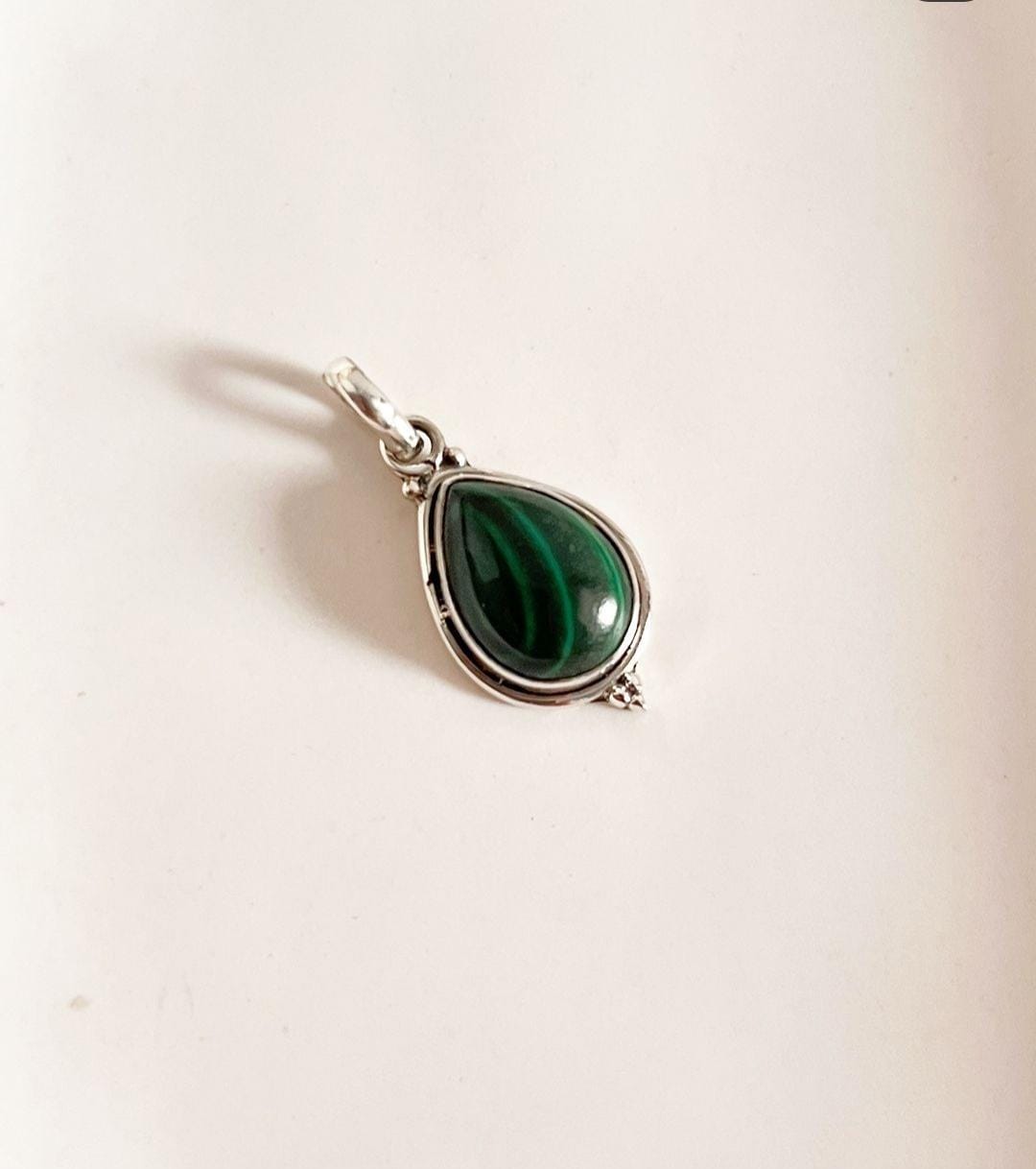 Malachite Pear Rawa Pendant in Sterling Silver for Nature-Inspired Beauty