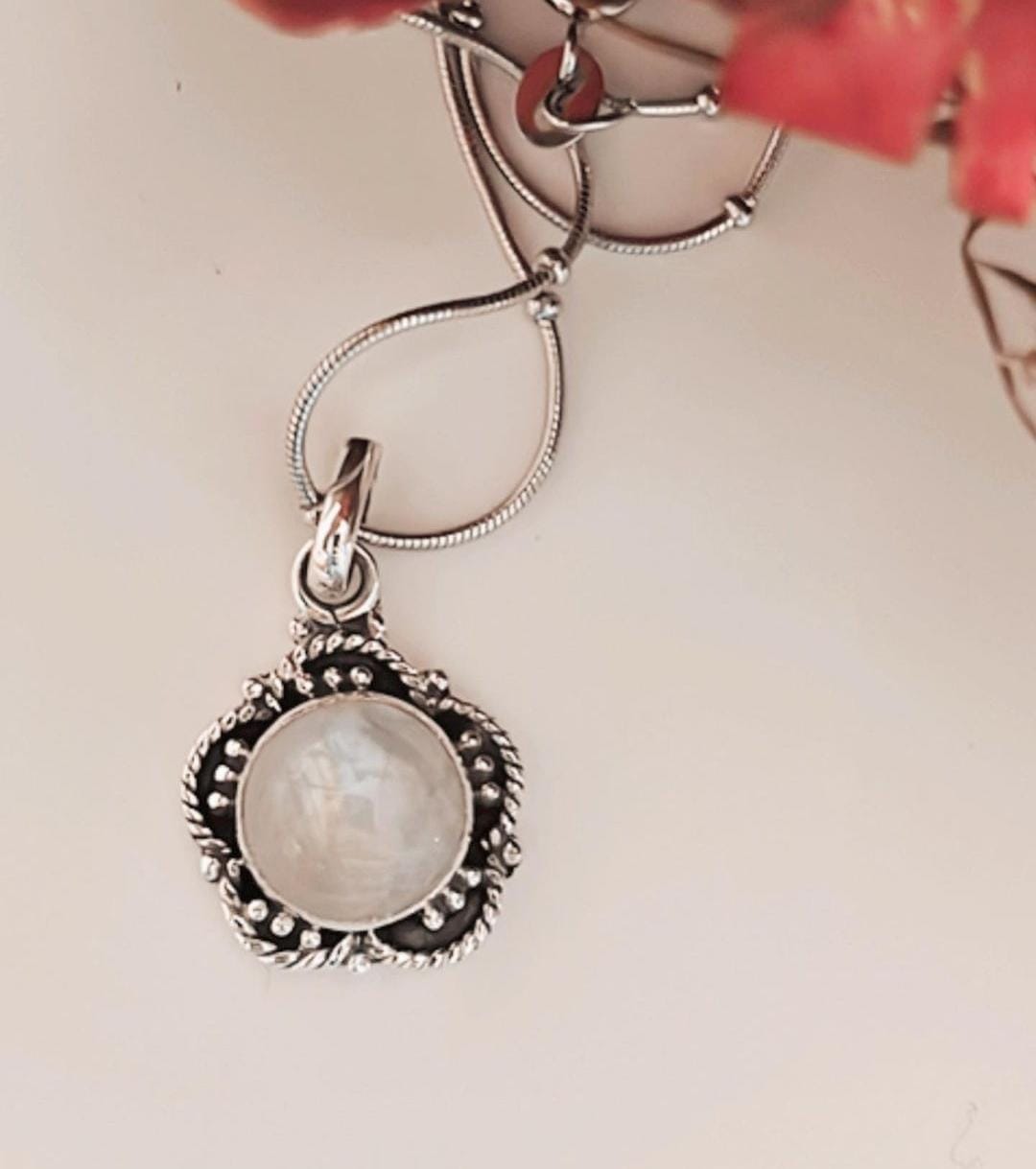 Elegant Moonstone Flower Silver Pendant