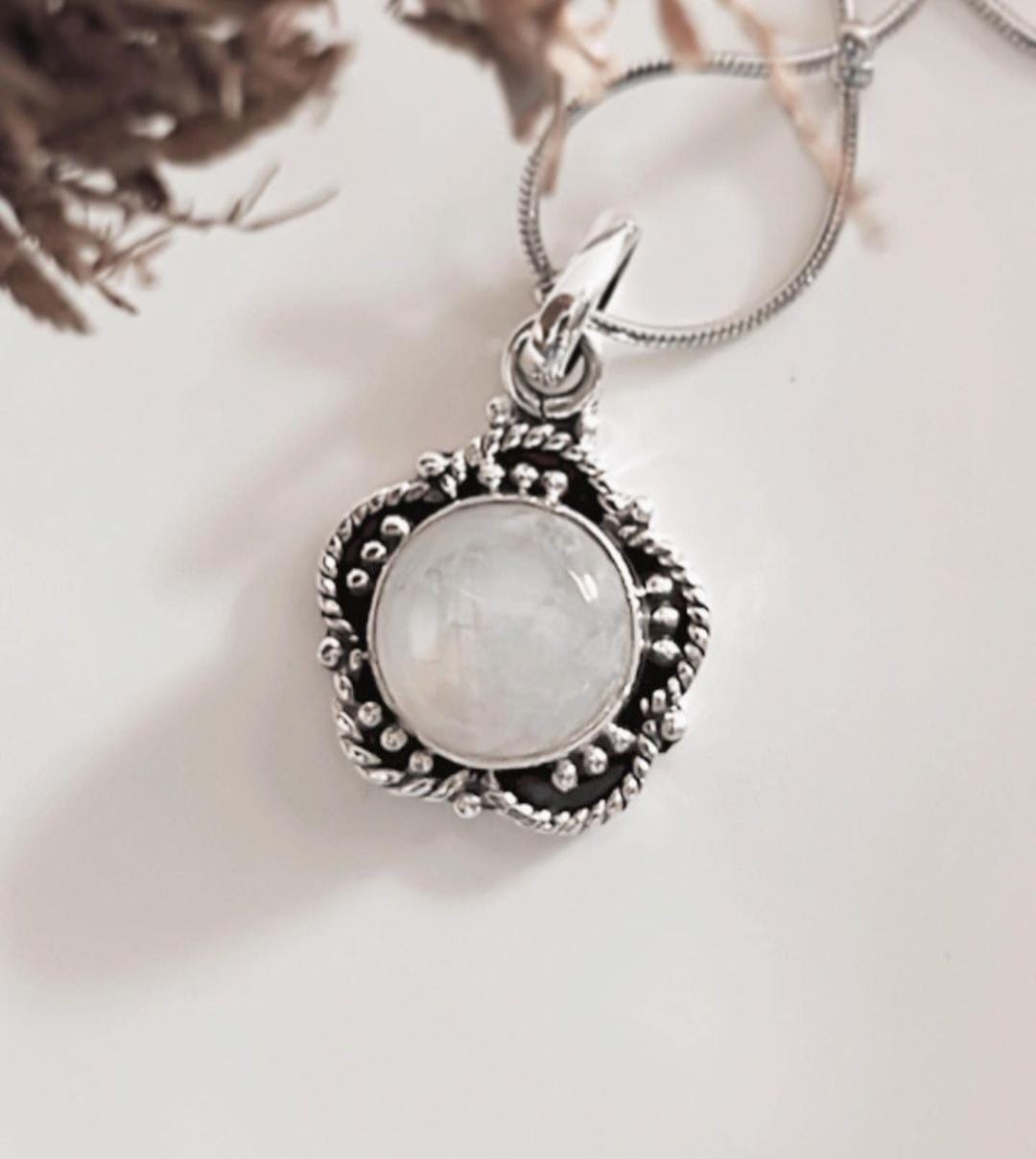 Sterling Silver Pendant with Moonstone Flower Design