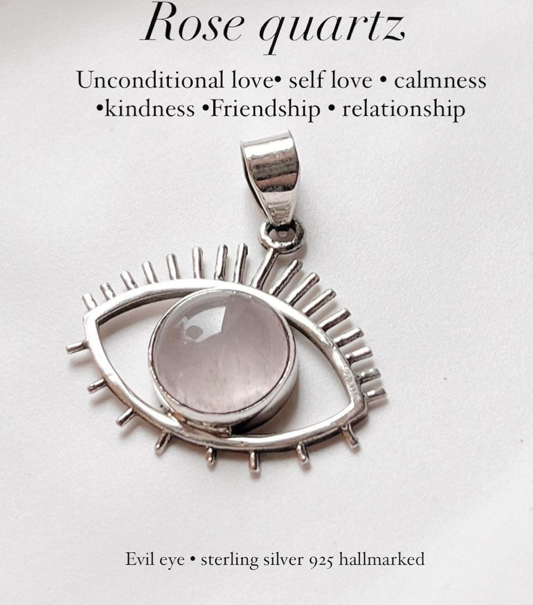 Rose Quartz Evil Eye Silver Pendant