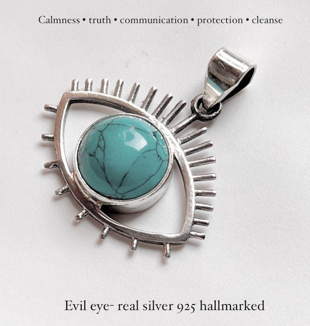 Faux Turquoise Evil Eye Silver Pendant