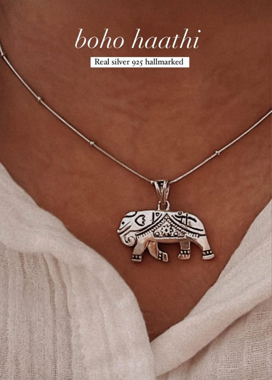 Boho Hathi Silver Pendant