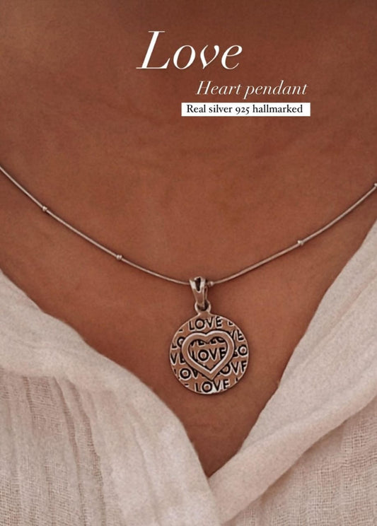 Love Round Silver Pendant with Elegant Design