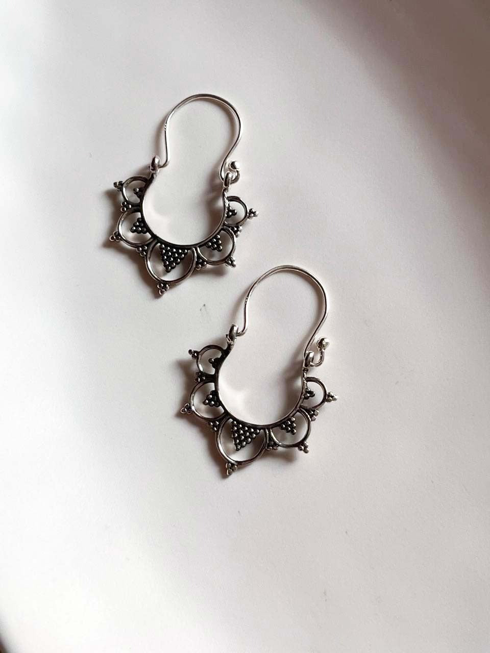 Elegant Silver 925 Rewa Banjara Hoop Earrings - Design 1