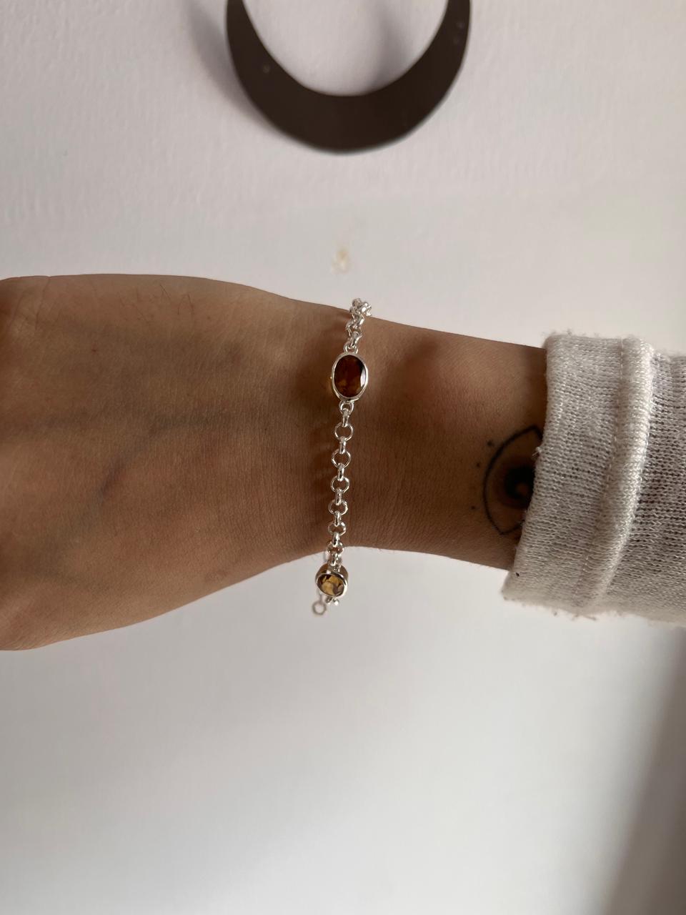 Elegant Citrine 3 Stone Silver Bracelet