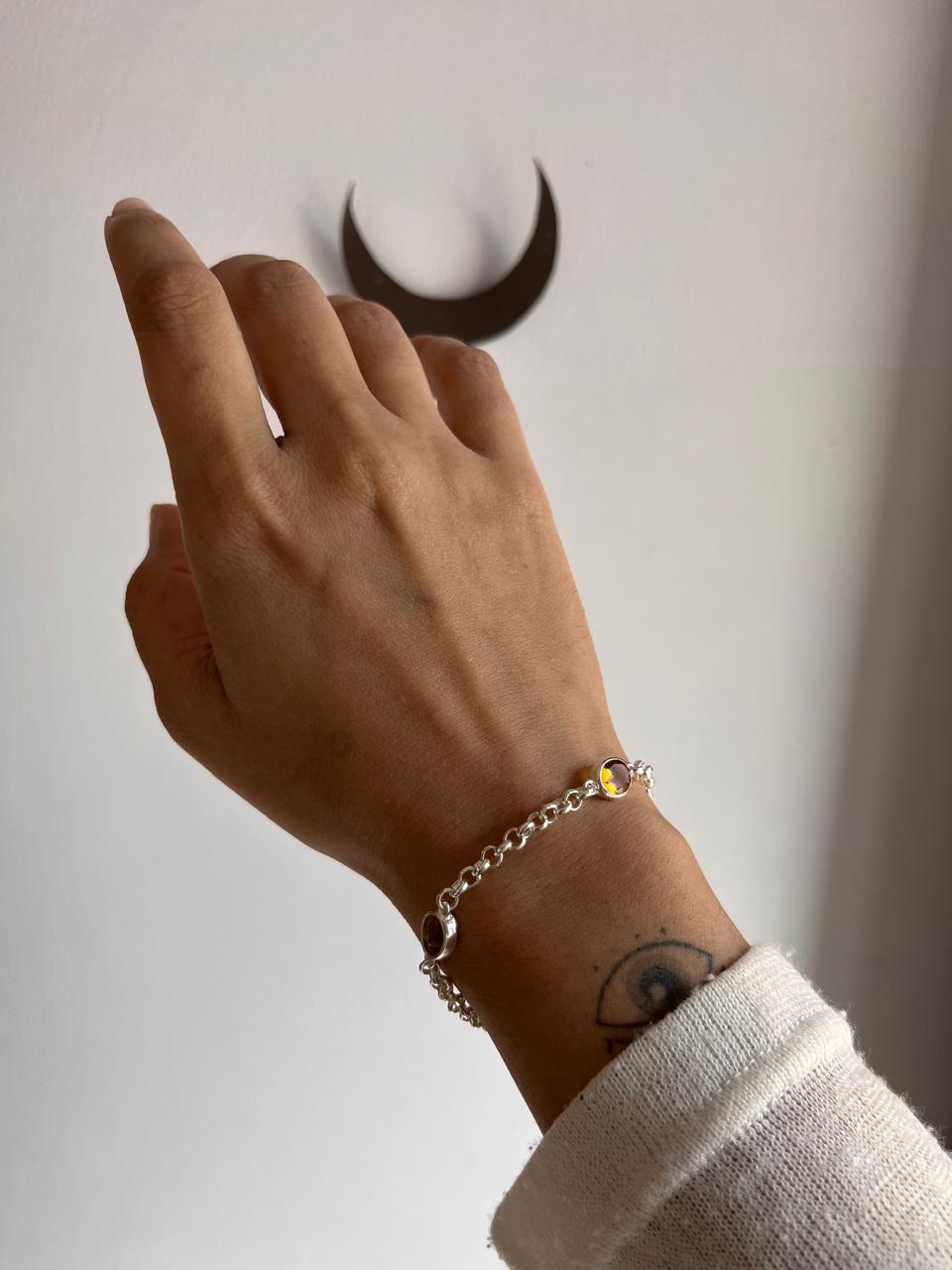 Handcrafted 3 Stone Citrine Silver Bracelet