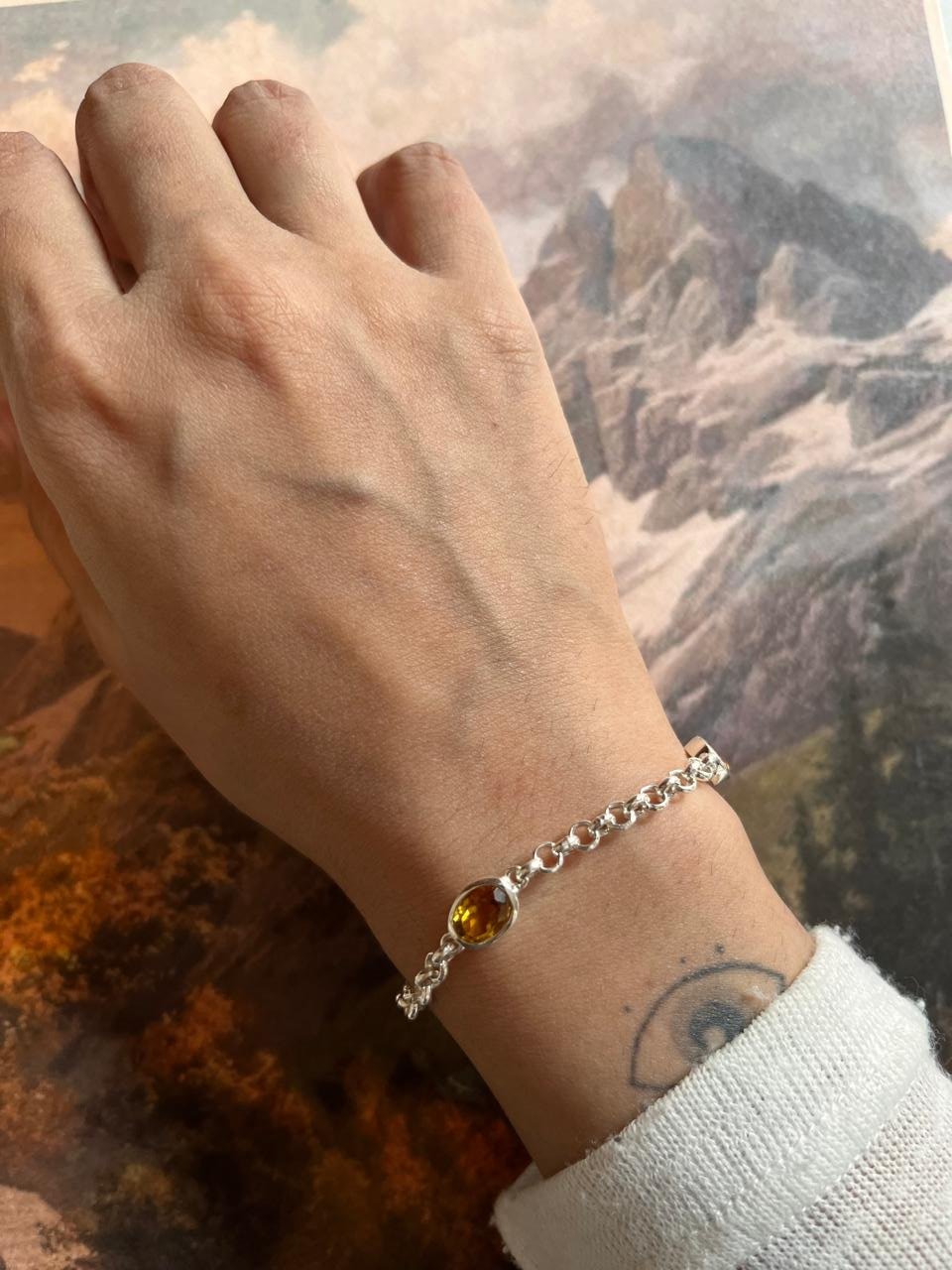3 Stone Citrine Silver Bracelet for Abundance