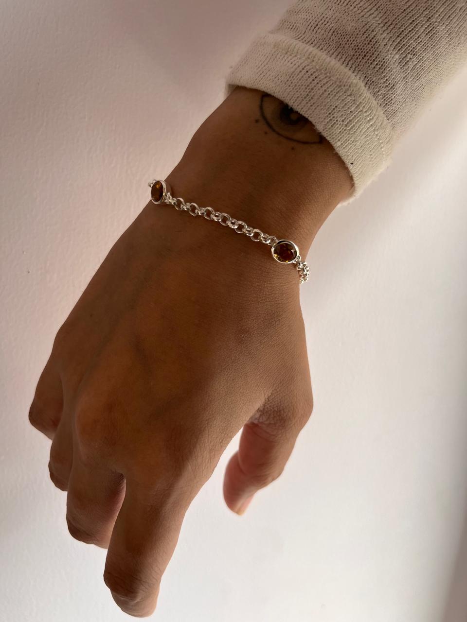 Citrine and Silver 3 Stone Bracelet for Positive Energy