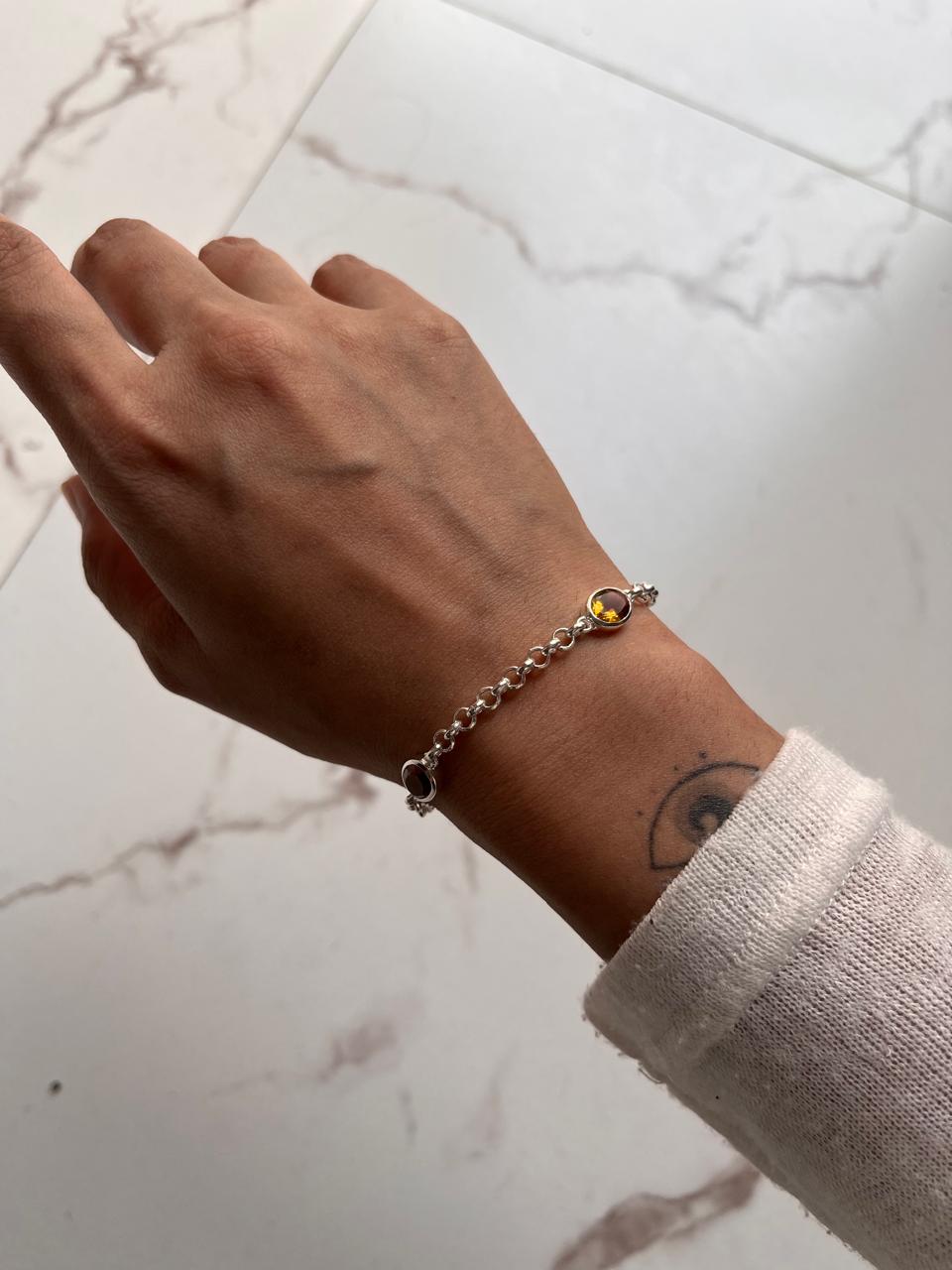 Silver Bracelet with 3 Citrine Stones