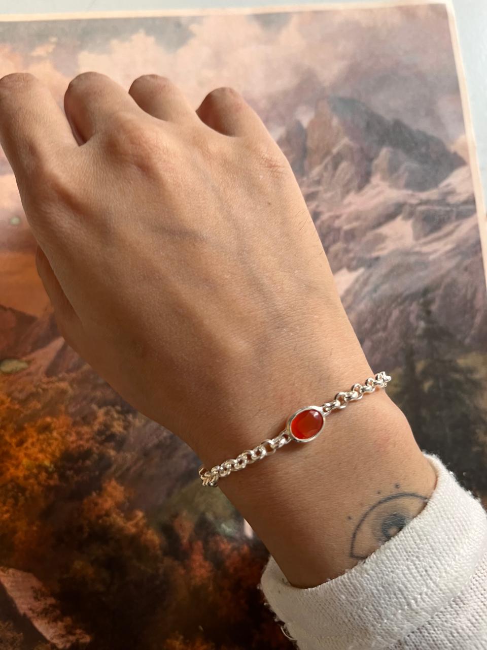 Silver Bracelet with 3 Carnelian Stones