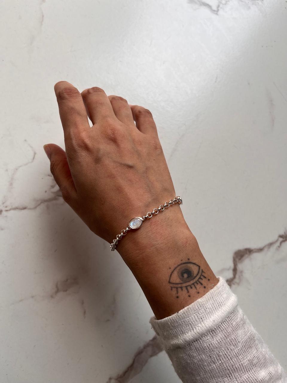 Silver Bracelet with 3 Moonstone Stones