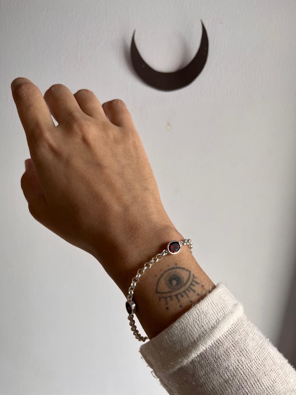 Garnet and Silver 3 Stone Bracelet for Emotional Balance