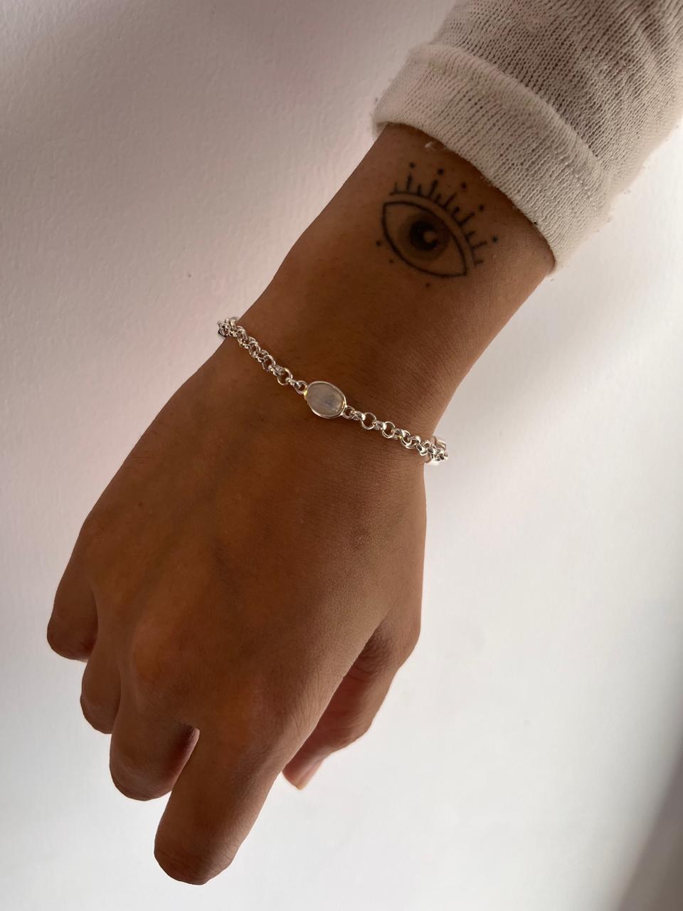 Moonstone and Silver 3 Stone Bracelet for Healing
