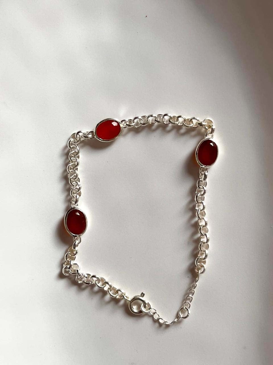 Handcrafted 3 Stone Carnelian Silver Bracelet