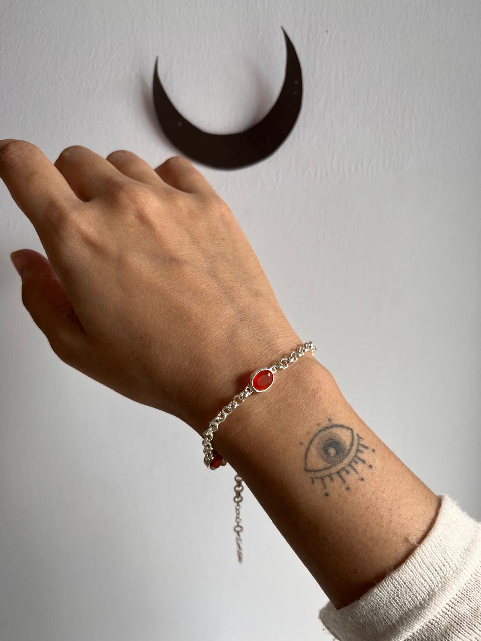 Carnelian Crystal 3 Stone Silver Bracelet for Jewelry