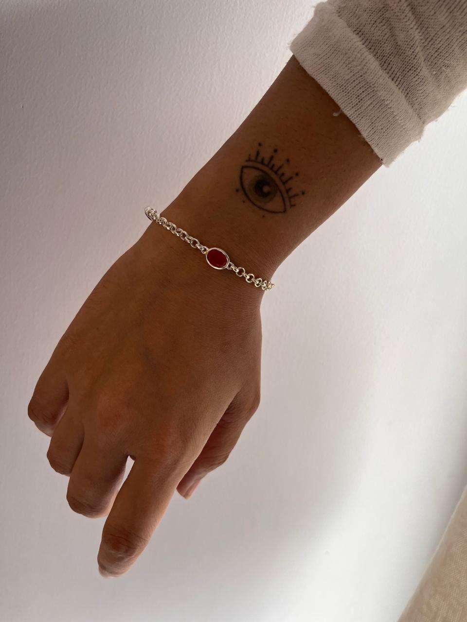 3 Stone Carnelian Silver Bracelet for Passion and Energy