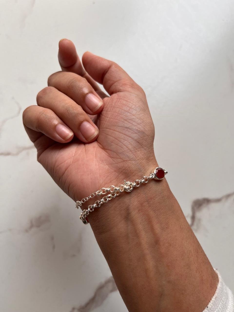 Silver Bracelet with 3 Carnelian Gemstones