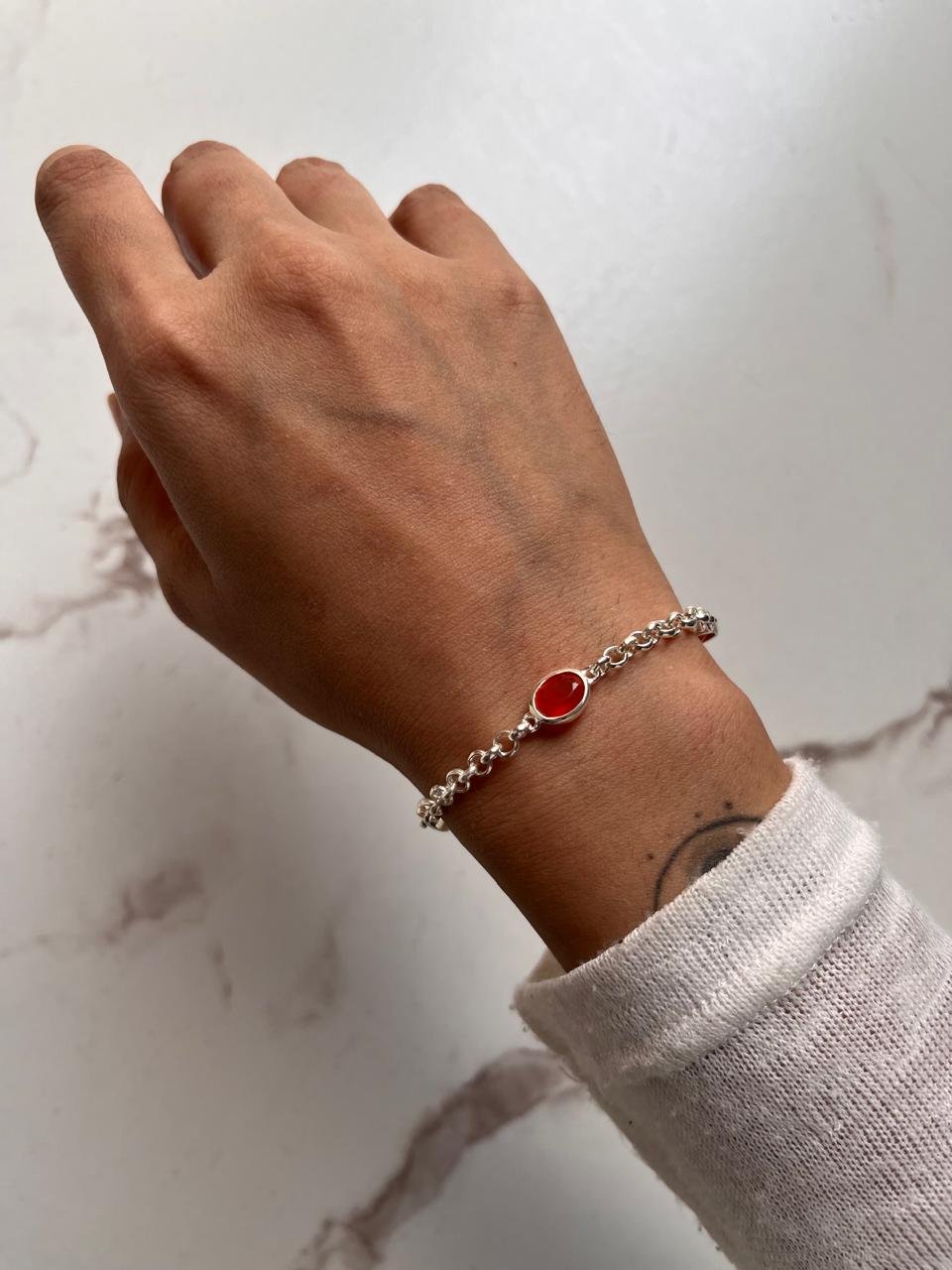 3 Stone Carnelian Bracelet in Silver Setting