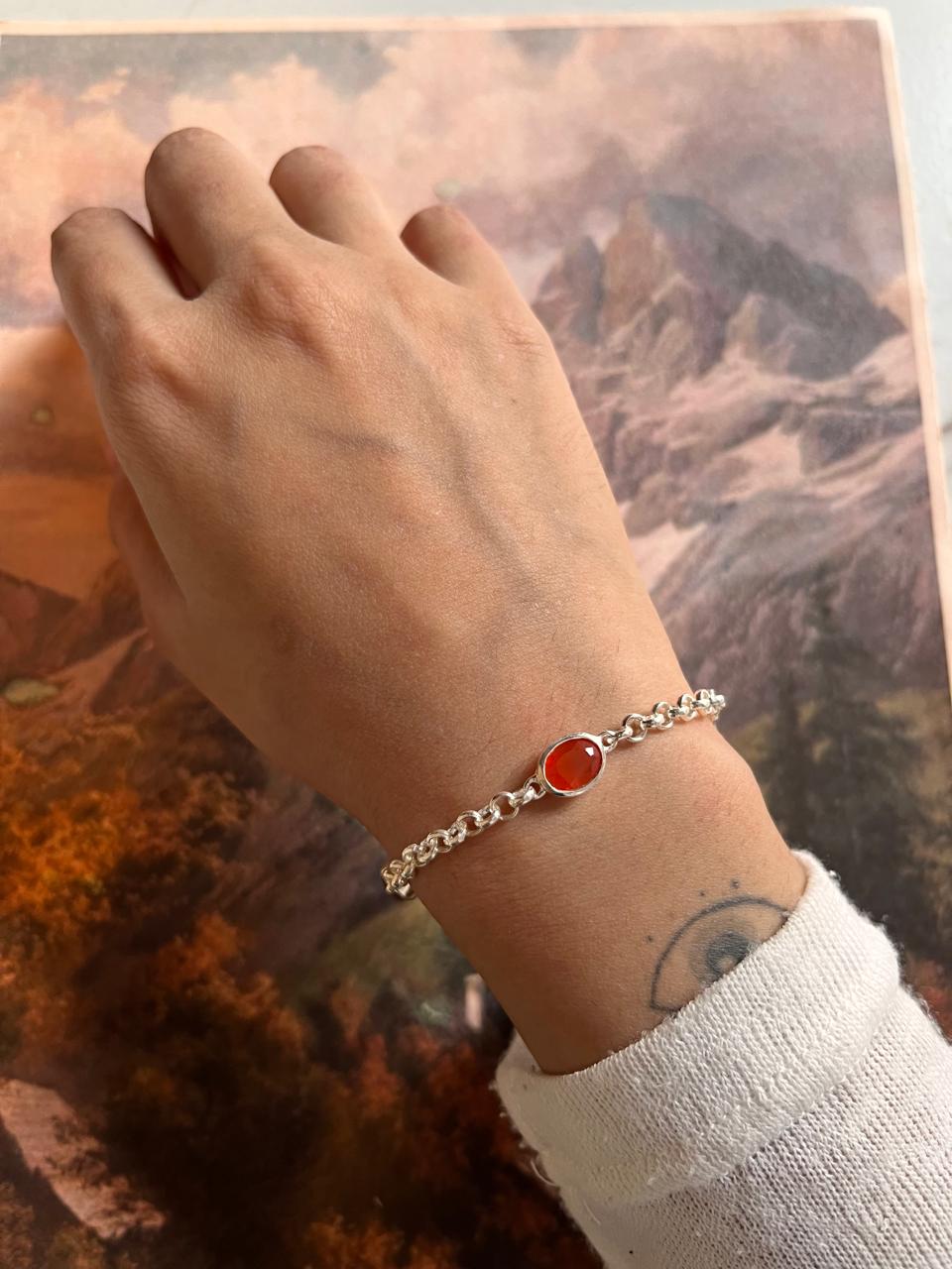 Silver Bracelet with 3 Carnelian Stones
