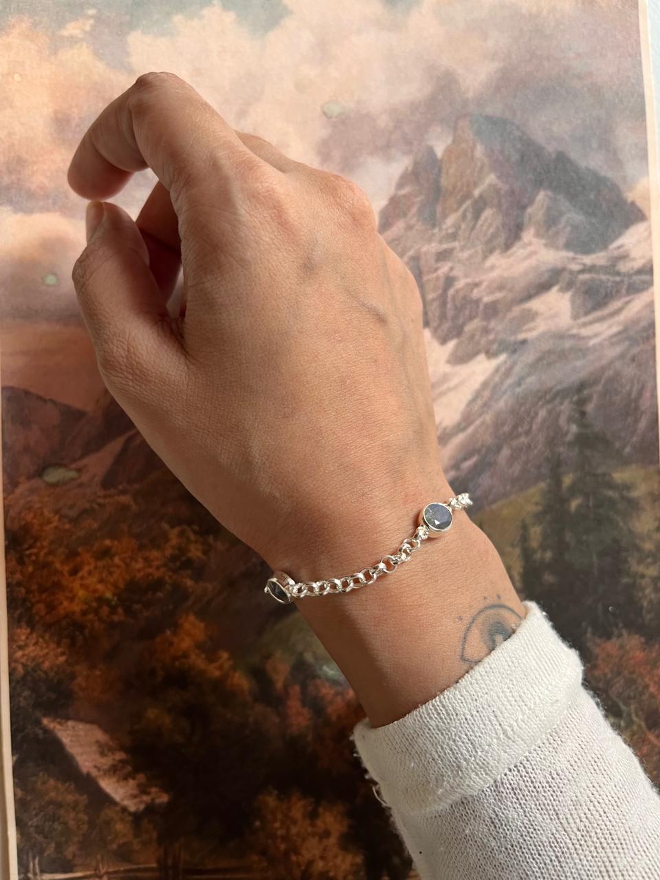 Silver Bracelet with 3 Labradorite Stones
