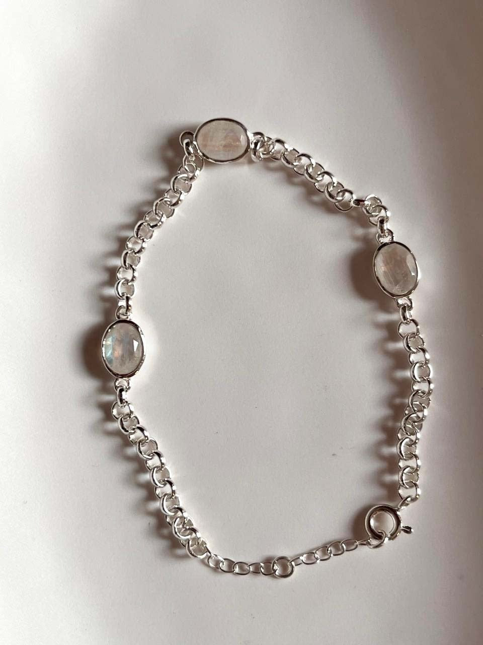 3 Stone Moonstone Silver Bracelet for Intuition