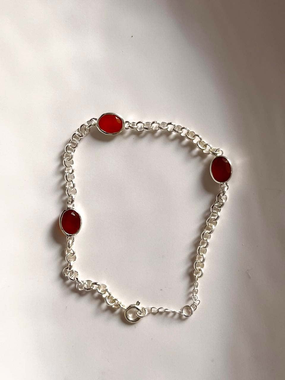 Elegant Carnelian 3 Stone Silver Bracelet