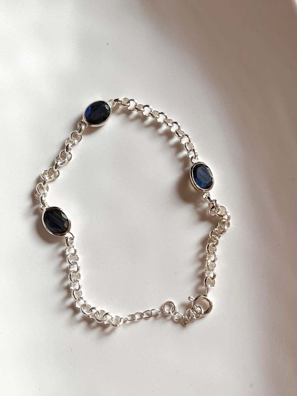 3 Stone Labradorite Bracelet in Silver Setting