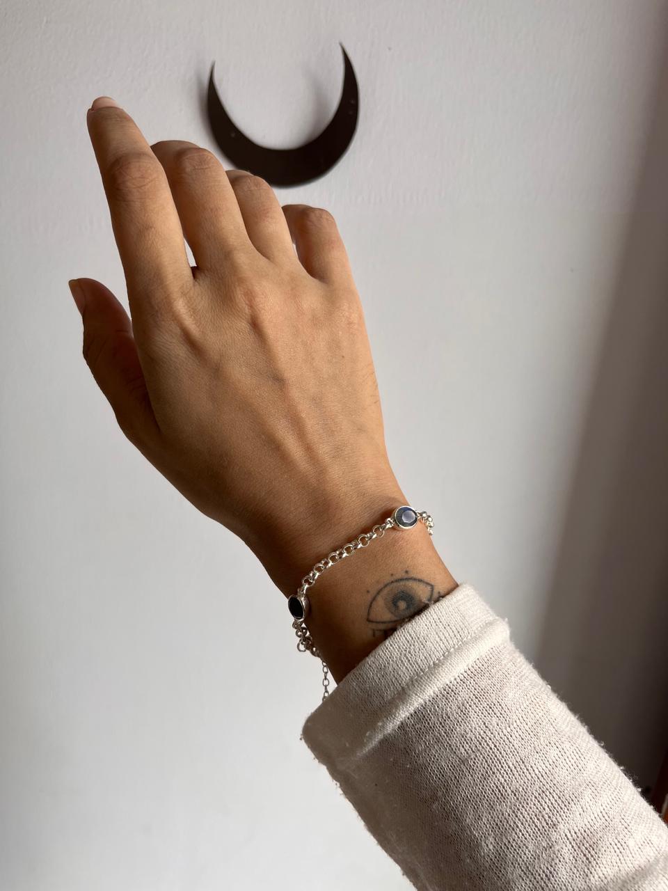 Silver Bracelet with 3 Labradorite Gemstones