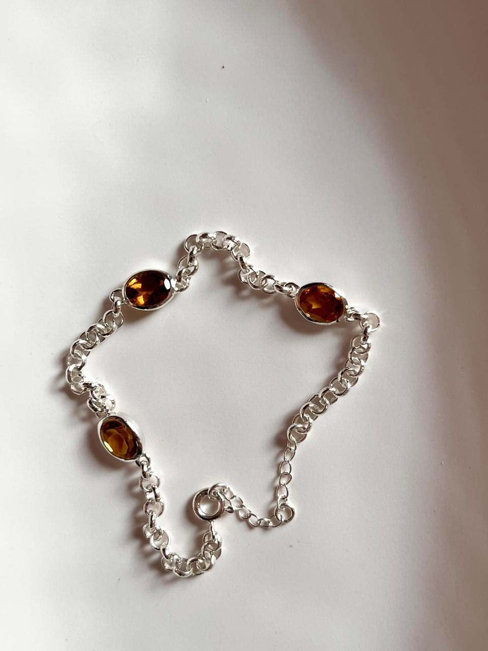 Citrine Crystal 3 Stone Silver Bracelet for Jewelry