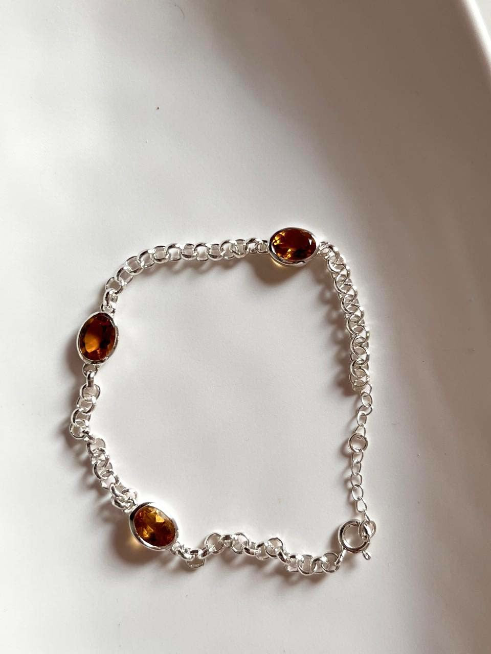 Citrine Crystal 3 Stone Silver Bracelet for Jewelry