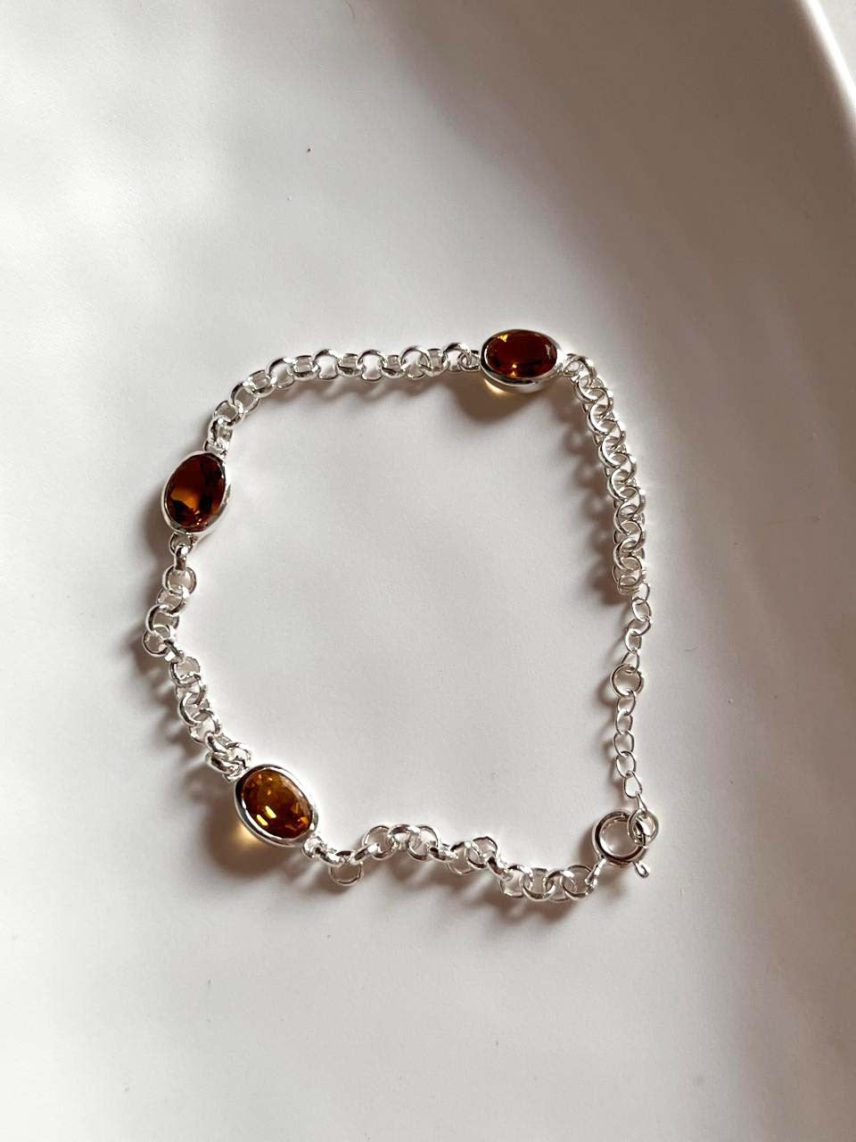 Silver Bracelet with 3 Citrine Gemstones