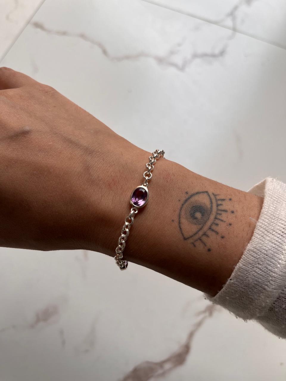 Silver Stack Bracelet with 3 Amethyst Stones