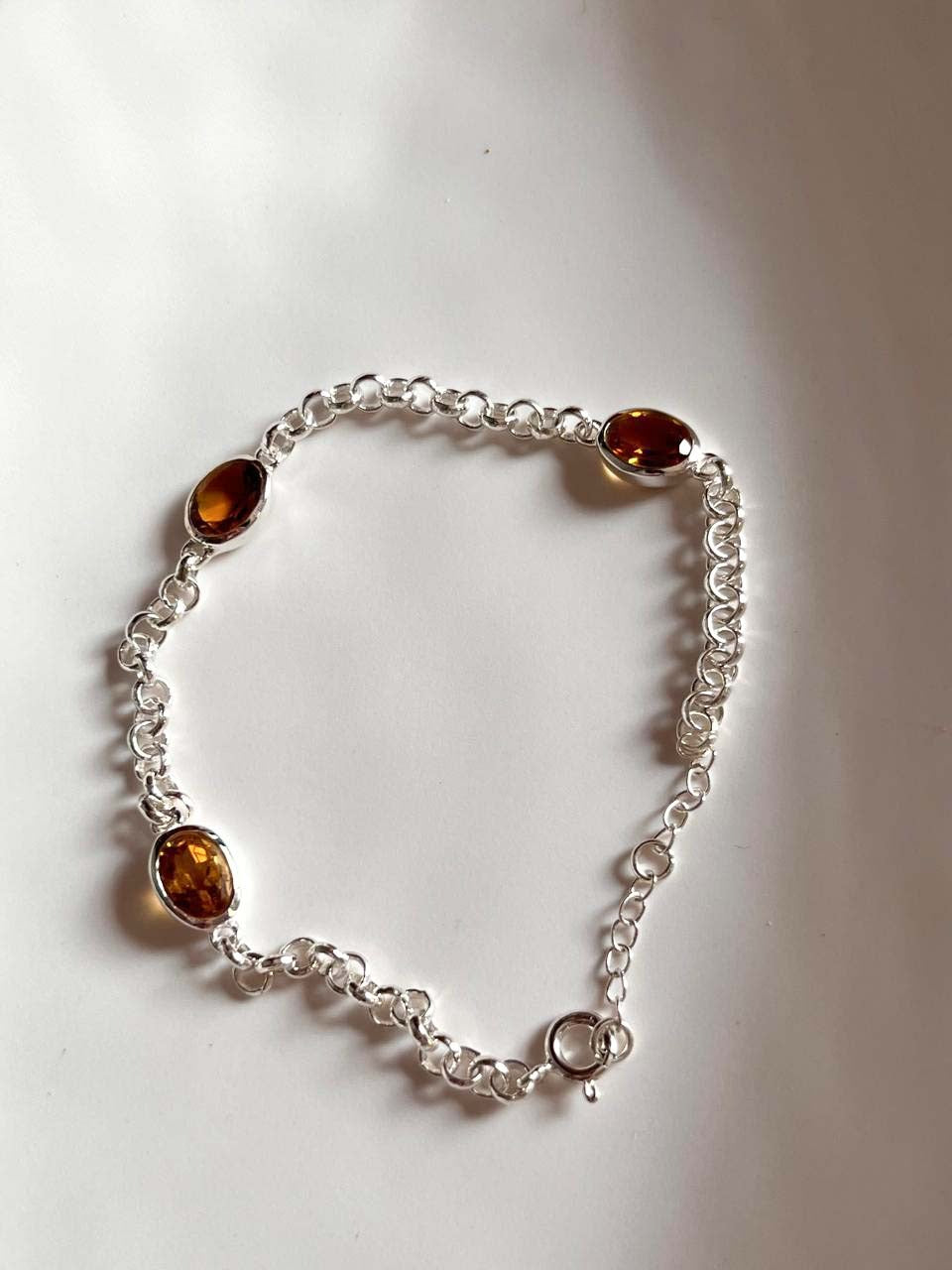 Citrine 3 Stone Silver Bracelet