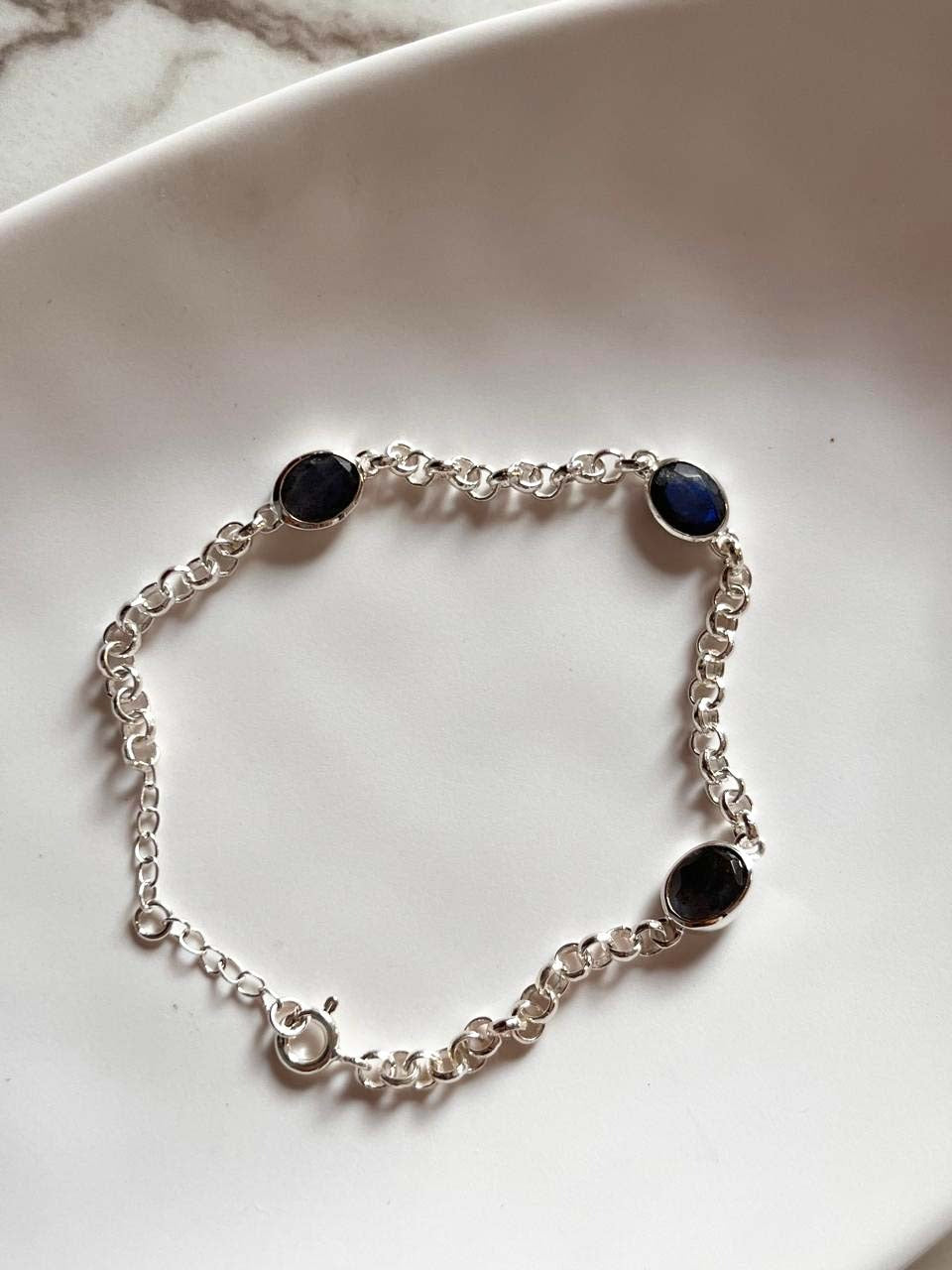3 Stone Labradorite Silver Bracelet for Intuition and Protection