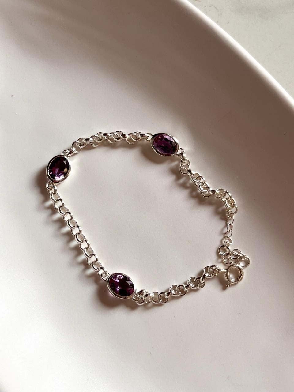 3 Stone Amethyst Silver Stack Bracelet for Spiritual Wellness
