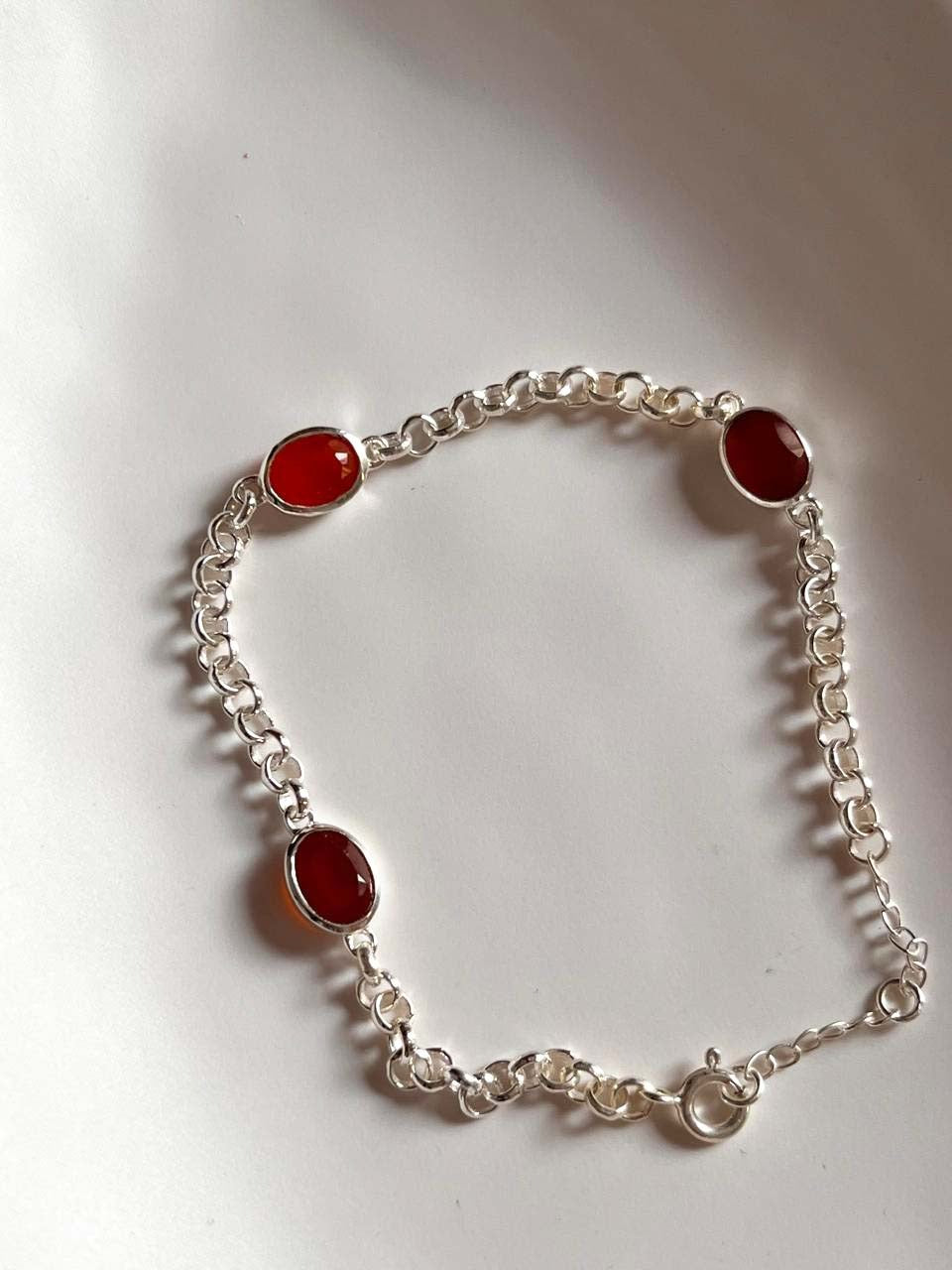 Carnelian 3 Stone Silver Bracelet
