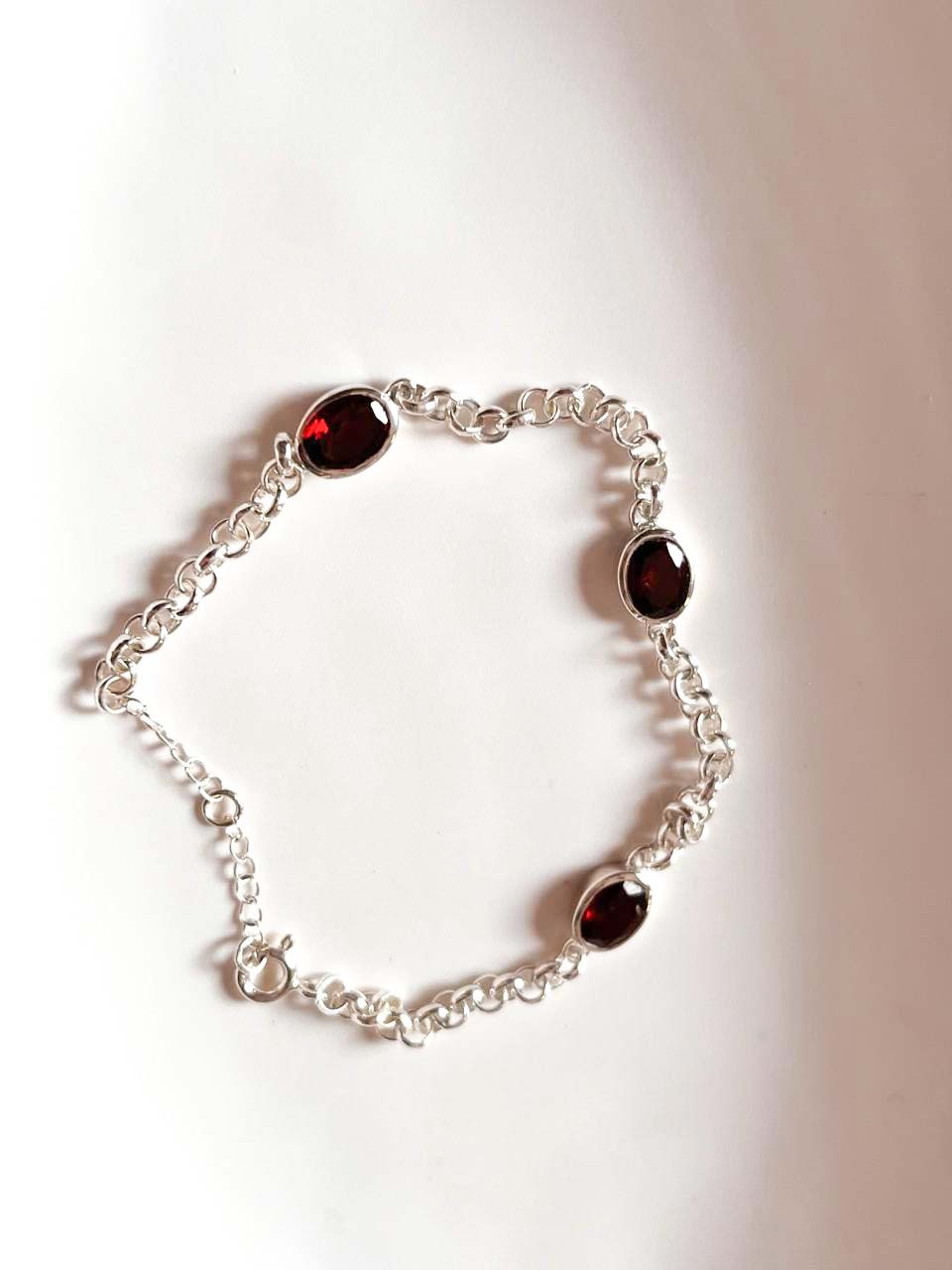 Garnet 3 Stone Silver Bracelet