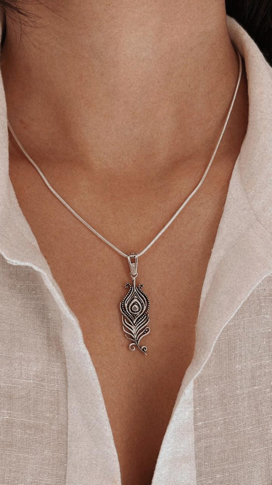 Silver Pendant with Mor Pankh (Peacock Feather) Motif