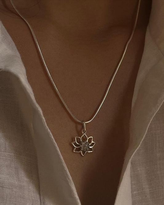 Sterling Silver Small Lotus Pendant with Moonstone