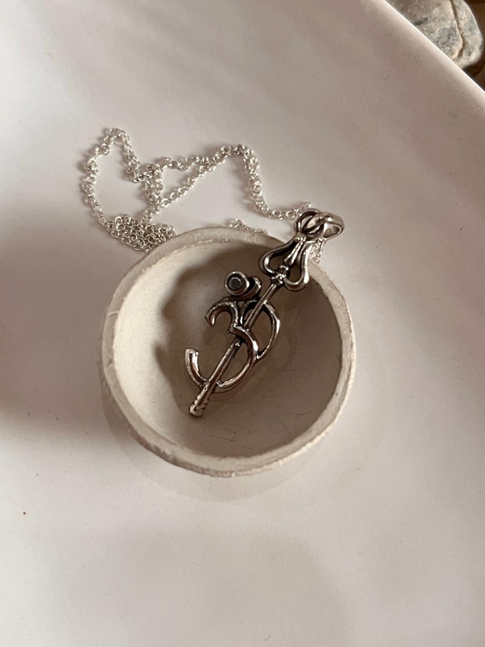 Aum Trishul Symbol Pendant in Sterling Silver