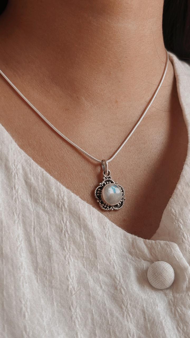 Moonstone Flower Sterling Silver Pendant