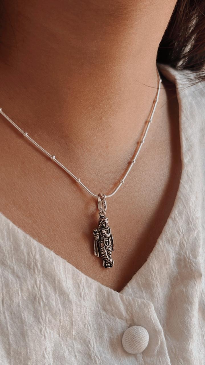 Handcrafted Krishna Standing Silver Pendant