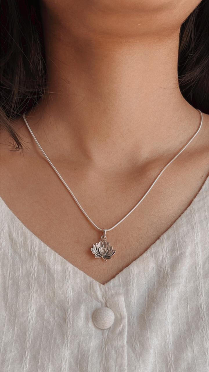 Handcrafted Lotus Plain Silver Pendant with Subtle Charm