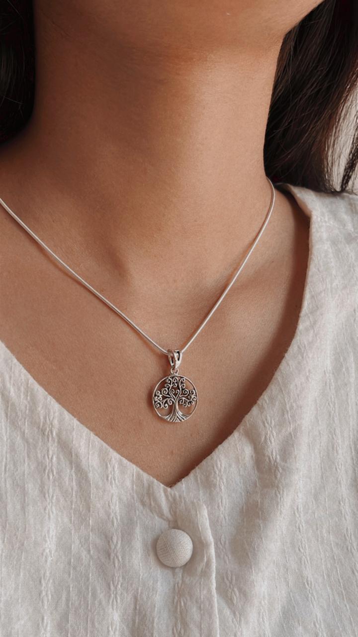 Boho-style Tree of Life silver pendant