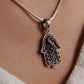 Silver Pendant with Amethyst Stone and Hamsa Hand Motif
