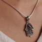 Handcrafted Silver Hamsa Pendant with Amethyst Center