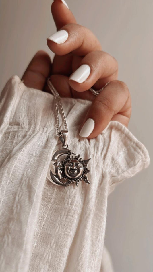 925 sterling silver Sun Moon large pendant